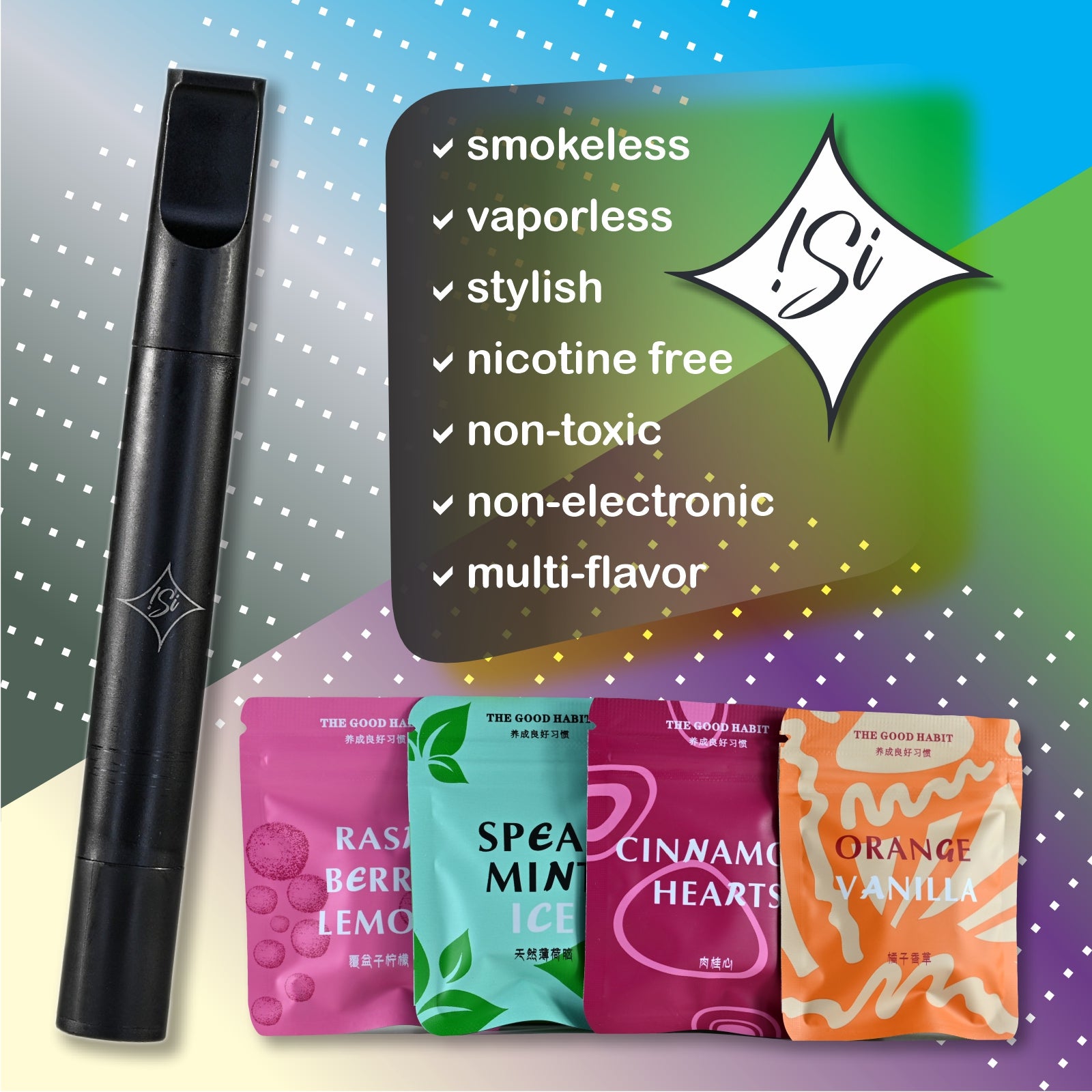 !Si Flavored Air Device Smokeless Inhaler + 12 Flavored Cores - Non-Electric Quit Smoking Aid